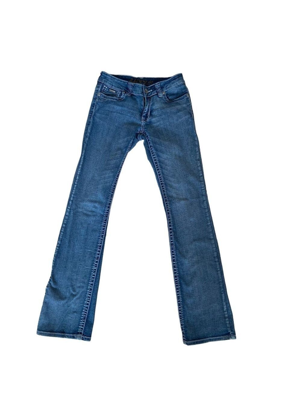 Miss Carreli jeans low rise boot cut contrasing stitches stretchy blue denim 27